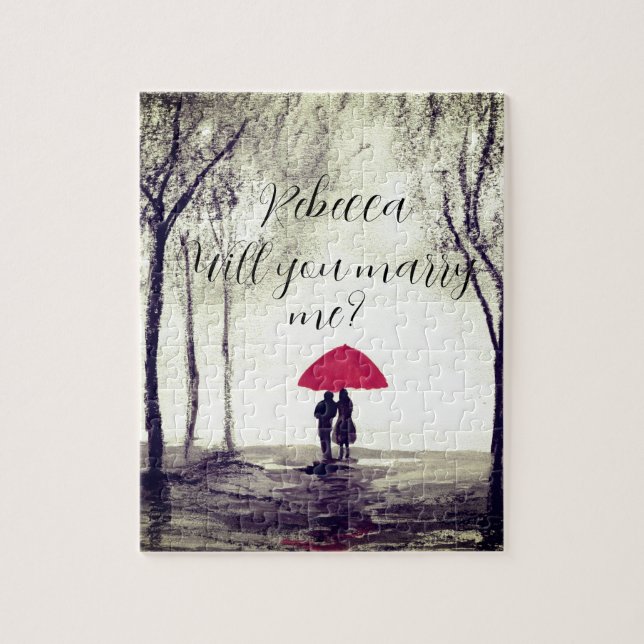 Red umbrella love couple watercolor wedding  jigsa jigsaw puzzle (Vertical)