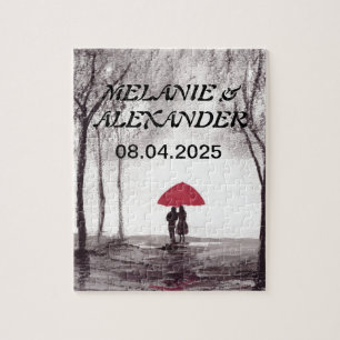 Red umbrella love couple watercolor wedding jigsa jigsaw puzzle