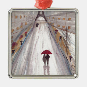 Red umbrella paris love couple metal tree decoration
