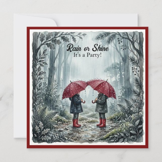 Red Umbrella Rain or Shine Birthday Invitation (Front)
