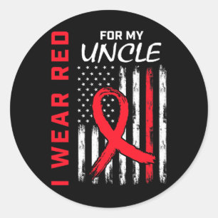 Red Uncle Heart Disease Awareness Flag Niece Nephe Classic Round Sticker
