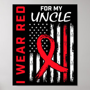 Red Uncle Heart Disease Awareness Flag Niece Nephe Poster