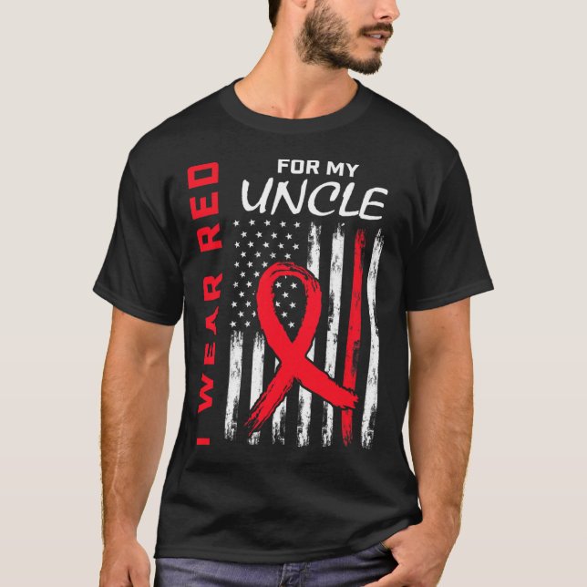 Red Uncle Heart Disease Awareness Flag Niece Nephe T-Shirt (Front)