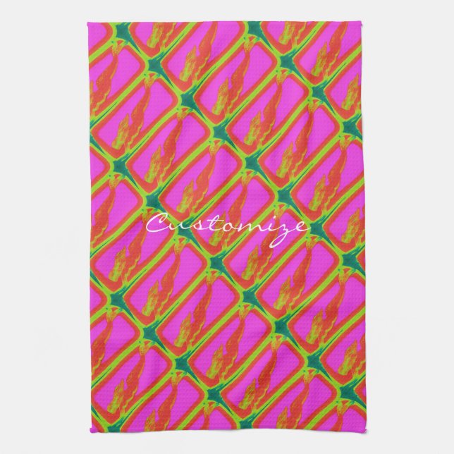 red underwater mermaids diving tea towel (Vertical)