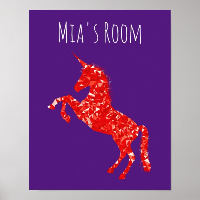 Red Unicorn mystical creature kid's name bedroom Poster (Front)