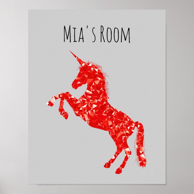 Red Unicorn mystical creature kid's room Poster (Front)