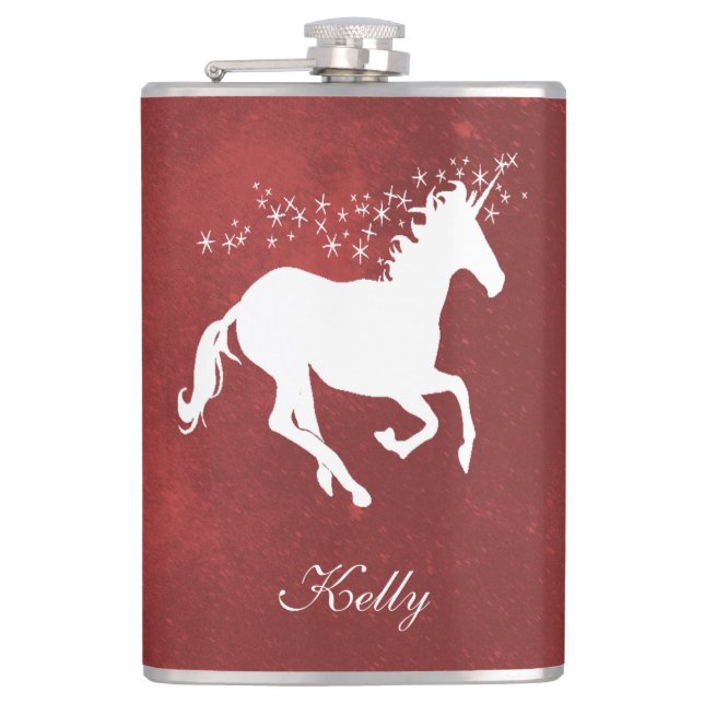Red Unicorn Personalised Flask (Front)