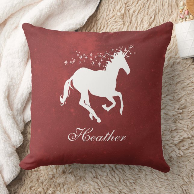 Red Unicorn Personalised Throw Pillow (Blanket)