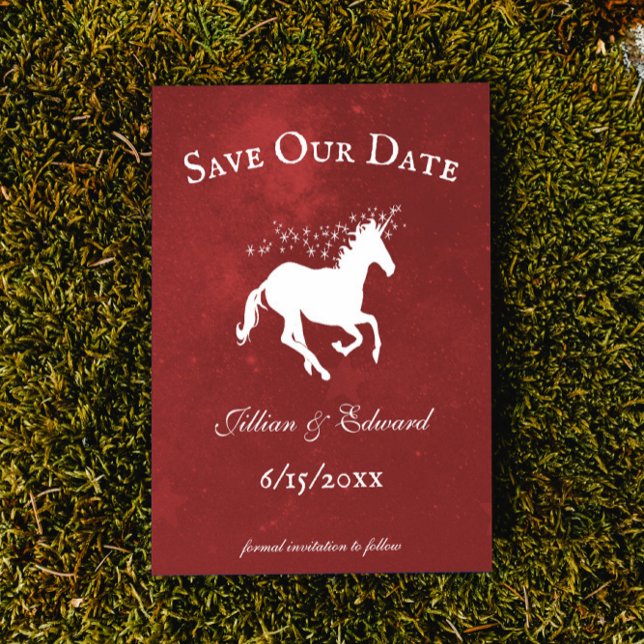 Red Unicorn Save The Date Announcement (Red Unicorn Save the Date Wedding Announcement)