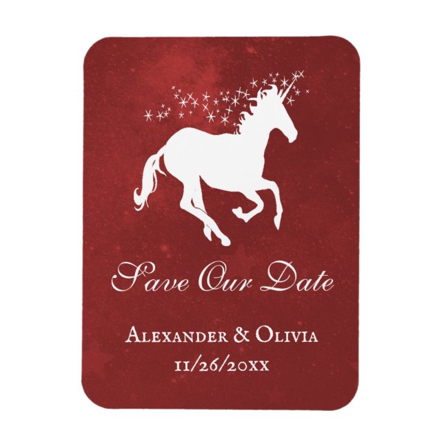 Red Unicorn Save The Date Magnet (Vertical)