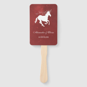Red Unicorn Wedding Favour Hand Fan