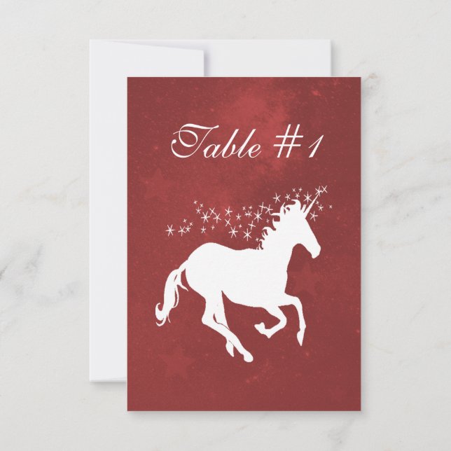 Red Unicorn Wedding Reception Table Card (Back)