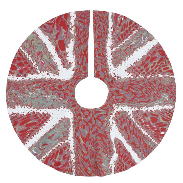 Red Union Jack Liquid Art, Wild Animal Patterned Brushed Polyester Tree Skirt (Front)
