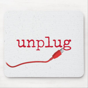Red USB Cable with UNPLUG Text Mouse Pad