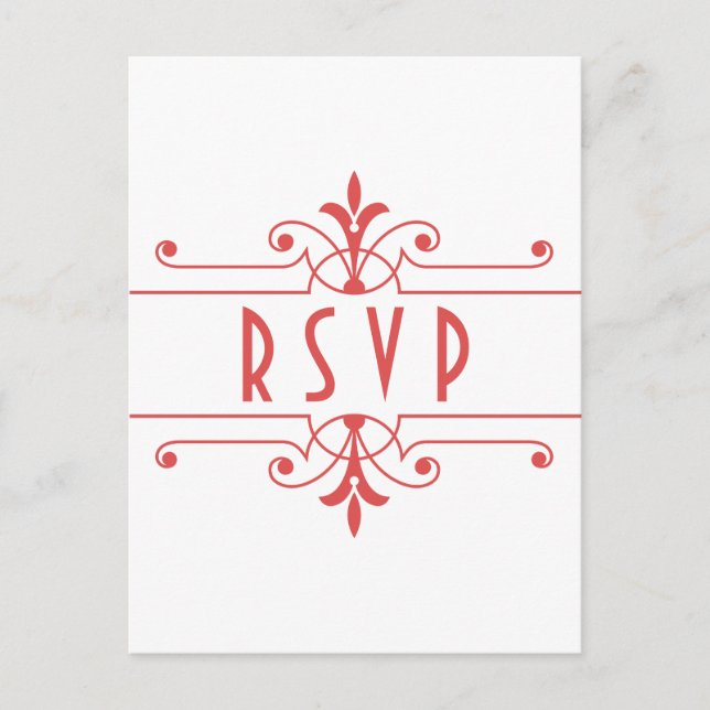 Red v2 Fancy Ornamental RSVP Postcard (Front)