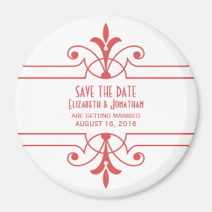 Red v2 Fancy Ornamental Save the Date Magnet