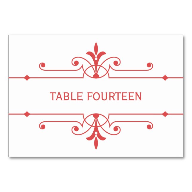 Red v2 Fancy Ornamental Wedding Table Card (Front)