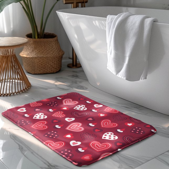 Red Valentine hearts pattern Bath Mat (Creator Uploaded)
