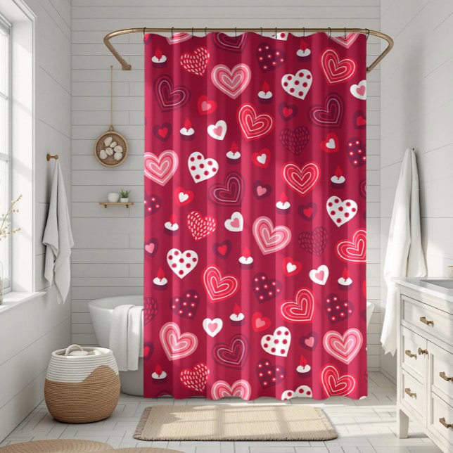 Red Valentine hearts pattern Shower Curtain (Creator Uploaded)