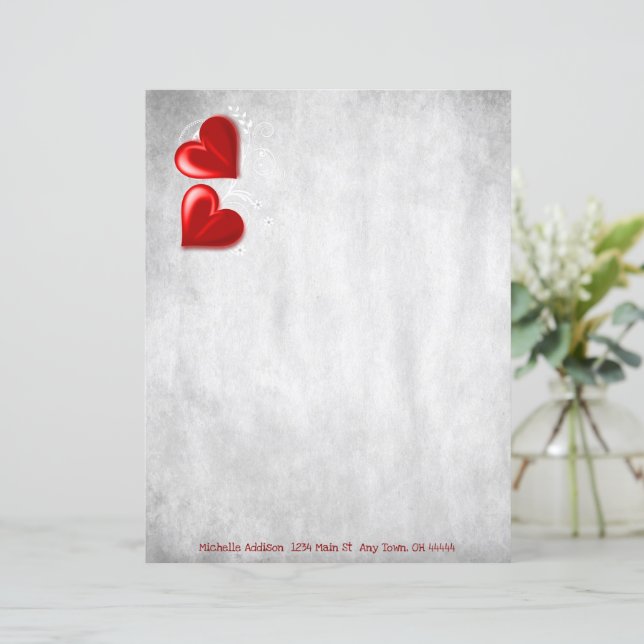 Red Valentine Hearts Personalised Paper Sheet (Standing Front)