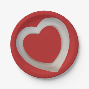 Red Valentine with centre white 3D heart  Paper Plate