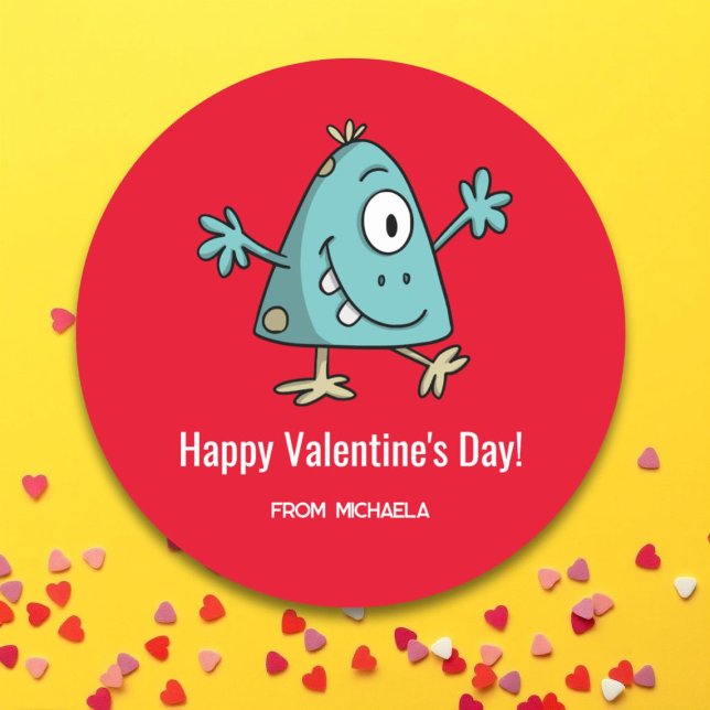 Red Valentine's Day Alien Monster School Classic Round Sticker (Creator Uploaded)