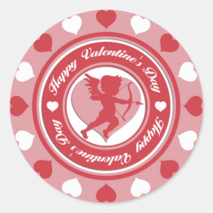 Red Valentine's Day Cupid and Hearts Classic Round Sticker