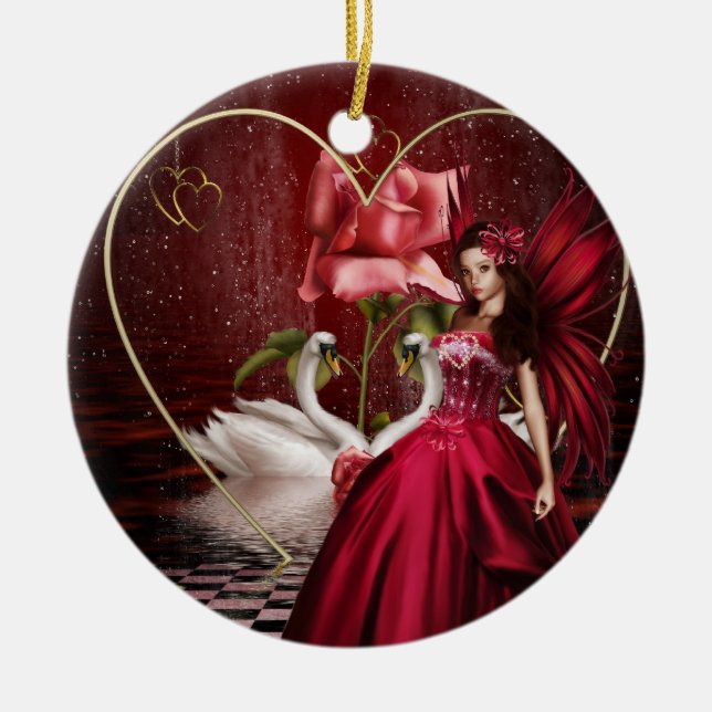 Red Valentine's Day Fairy Ceramic Tree Decoration (Front)