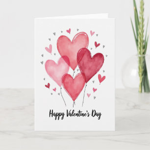 Red Valentines Day Heart Balloon Card