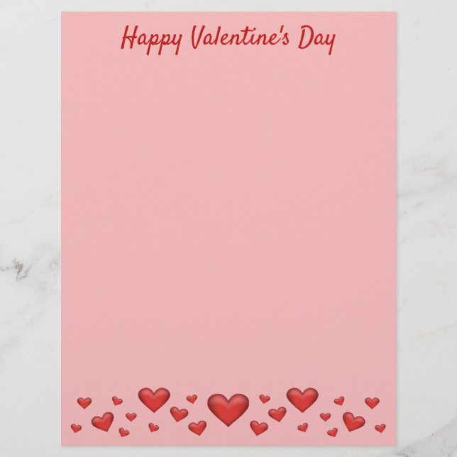 Red Valentine's Day Hearts & Custom Text Letterhead (Front)