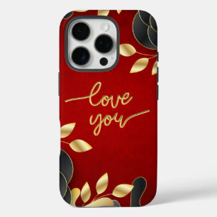 Red Valentine's Day Love You With Floral Frame iPhone 16 Pro Case