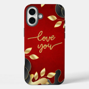Red Valentine's Day Love You With Floral Frame iPhone 16 Plus Case