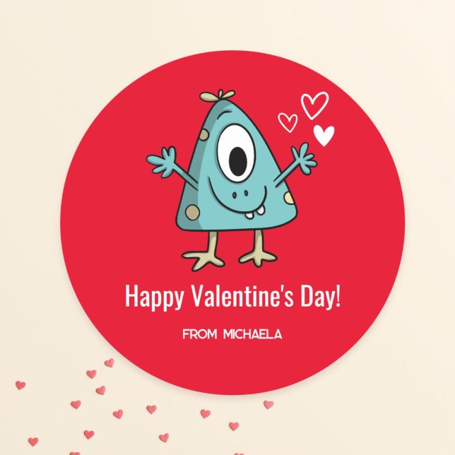 Red Valentine's Day Monster Hearts Classic Round Sticker (Creator Uploaded)