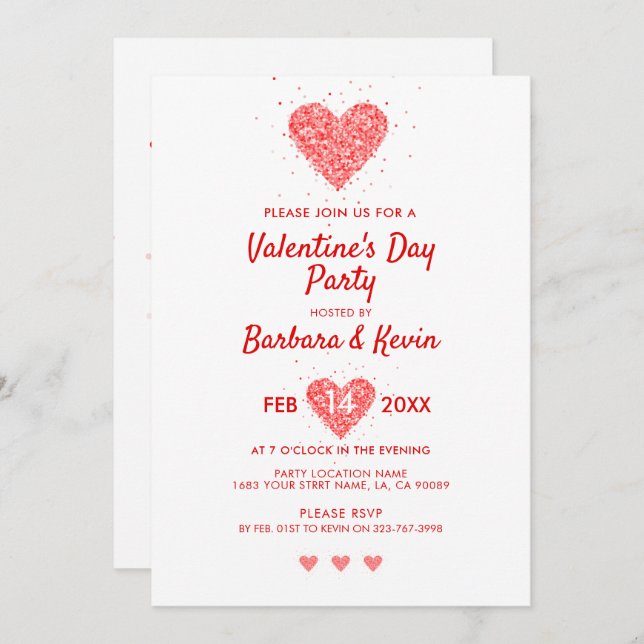 Red Valentines Heart Party Invitation (Front/Back)