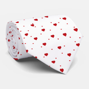 Red Valentines Hearts Pattern On White Tie