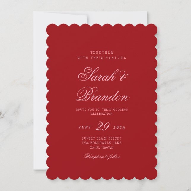 Red Valentines Minimalist Script Wedding Invitation (Front)
