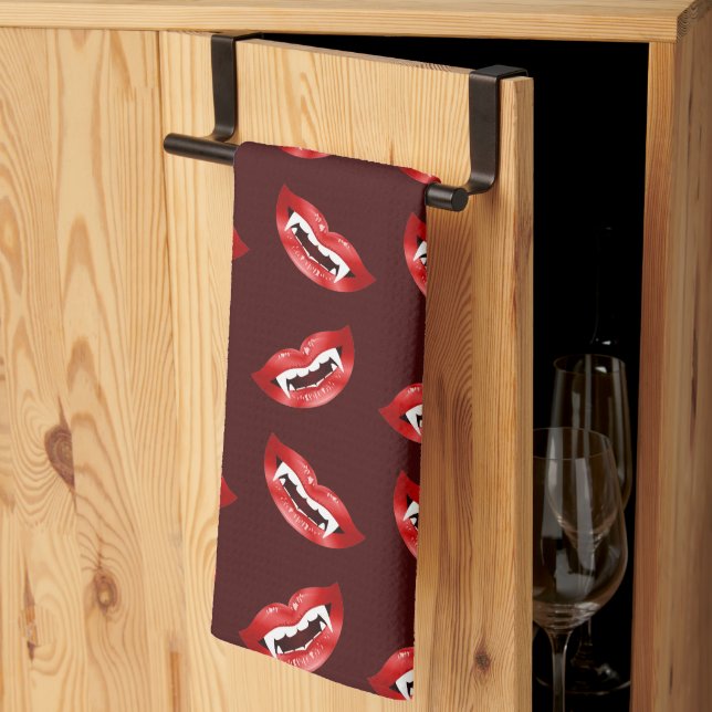 Red Vampire Lips Vampire Mouth Pattern Halloween Tea Towel (Thirds Fold)