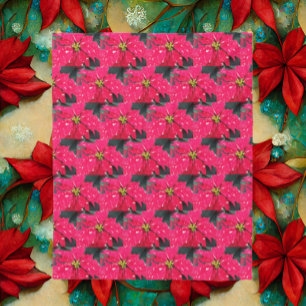 Red Variegated Poinsettia Pattern Holiday Fleece Blanket