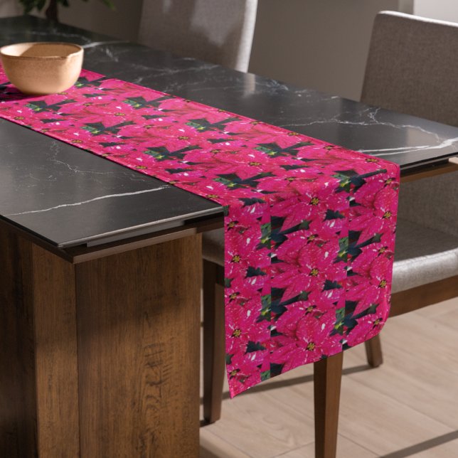 Red Variegated Poinsettias Floral Pattern Short Table Runner (In Situ )