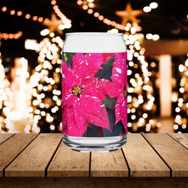 Red Variegated Poinsettias Holiday Can Glass (In Situ Holidays)