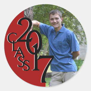 Red Varsity 2017 Graduation Class with Photo Classic Round Sticker