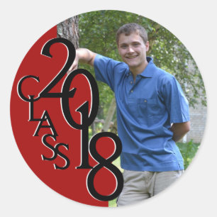 Red Varsity 2018 Graduation Class with Photo Classic Round Sticker
