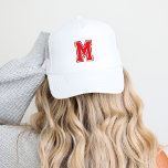Red Varsity Monogram Trucker Hat<br><div class="desc">Show off your sporty side with a custom baseball cap featuring a bold collegiate-style monogram letter. Personalise it with your favourite colours to match your sports team or personal style for a look that's uniquely yours. Perfect for game days, casual outings, or as a standout gift for fans and athletes...</div>