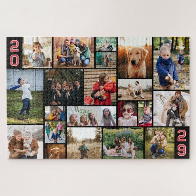 Red Varsity Numbers Big Photo Collage of Your Year Jigsaw Puzzle (Horizontal)