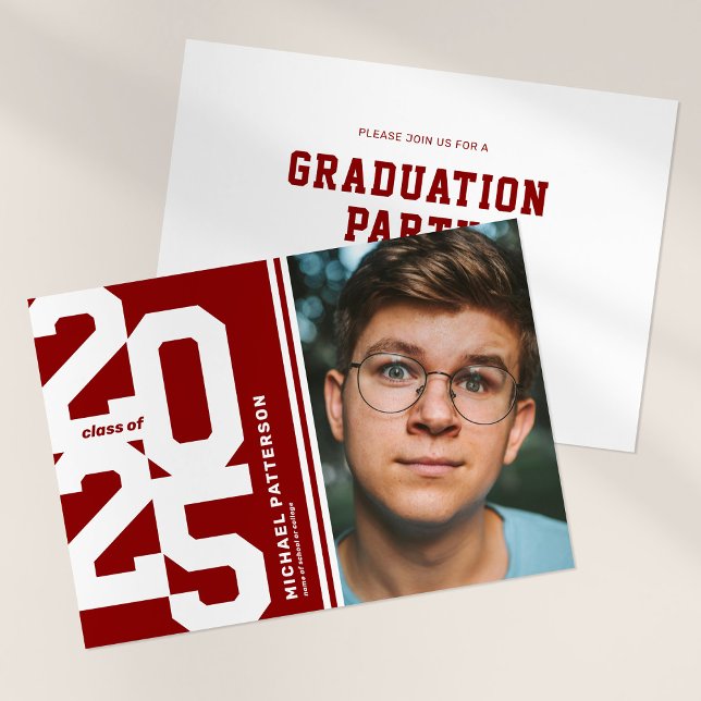 Red Varsity Sport Photo Graduation Party Invitation (Creator Uploaded)