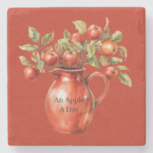 Red Vase Apples Stone Coaster