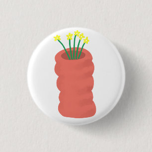 Red Vase With Yellow Flowers Gift 3 Cm Round Badge
