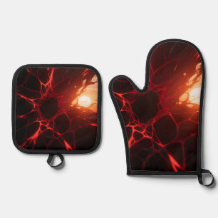Red Veins Sunset Abyss Oven Mitt & Pot Holder Set