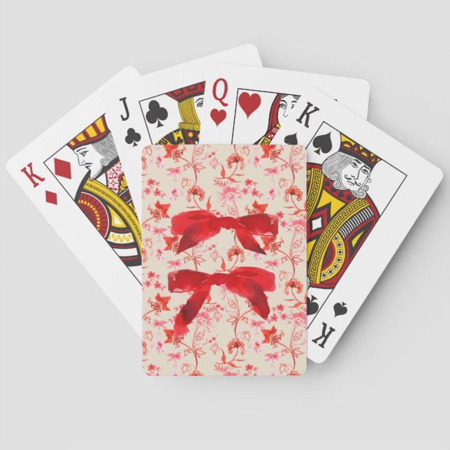 Red Velvet Bow Chintz Playing Carts Playing Cards (Back)