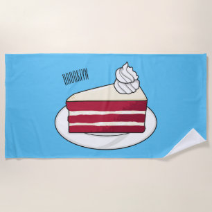 Red velvet cake cartoon illustration beach towel